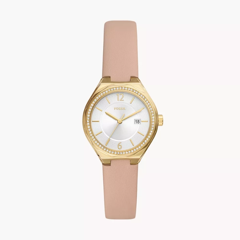 Fossil Womens BQ3804 Eevie Three-Hand Date Pink Leather Watch